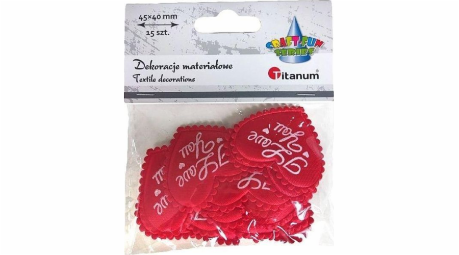 Titanum I Love You látková dekorace srdce, červená, 15 ks