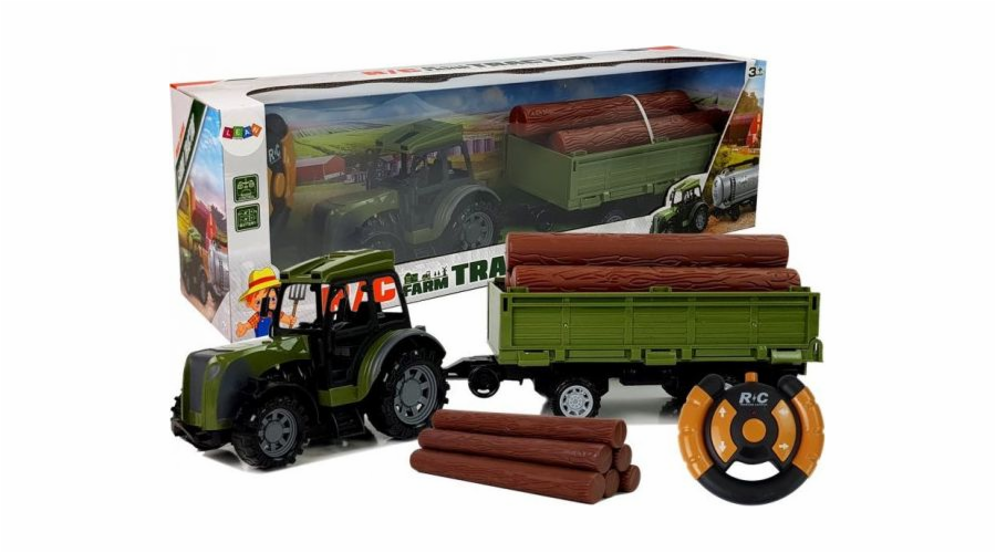 Zelený traktor LEANToys s dálkově ovládaným přívěsem na balíky dřeva 2,4G
