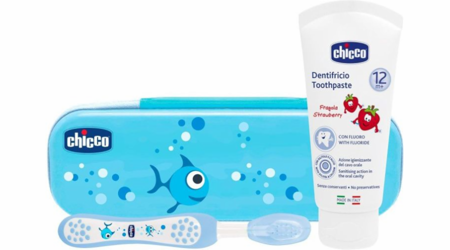 Sada zubní pasty a kartáčku Chicco Fluoride + modré pouzdro (GXP-562815)