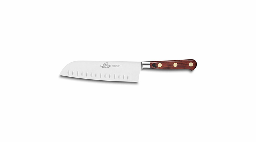 Kuchyňský nůž Lion Sabatier, 834784 Idéal Provencao, Santoku nůž, čepel 18 cm z nerezové oceli, rukojeť pakka dřevo, plně kovaný, mosazné nýty