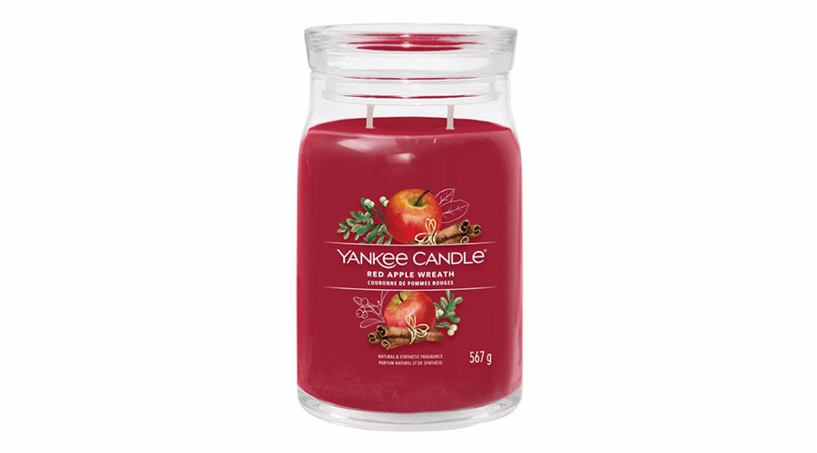 Svíčka ve skleněné dóze Yankee Candle, Věnec z červených jablíček, 567 g