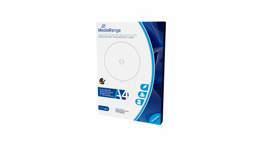 MediaRange CD/DVD/Blu-ray etikety 15mm - 118mm, lesklé