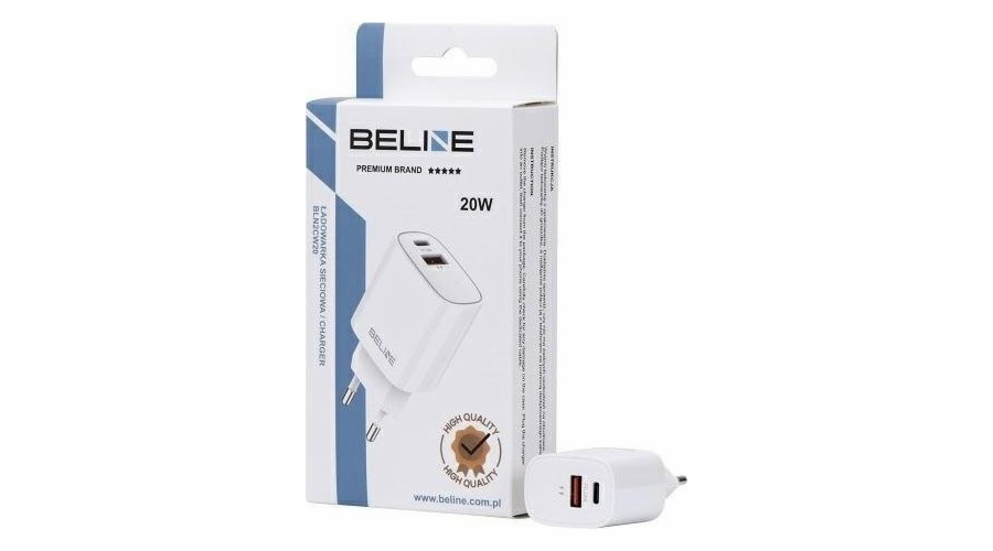 Nabíječka Beline 20W USB-C + USB-A nástěnná nabíječka, bílá