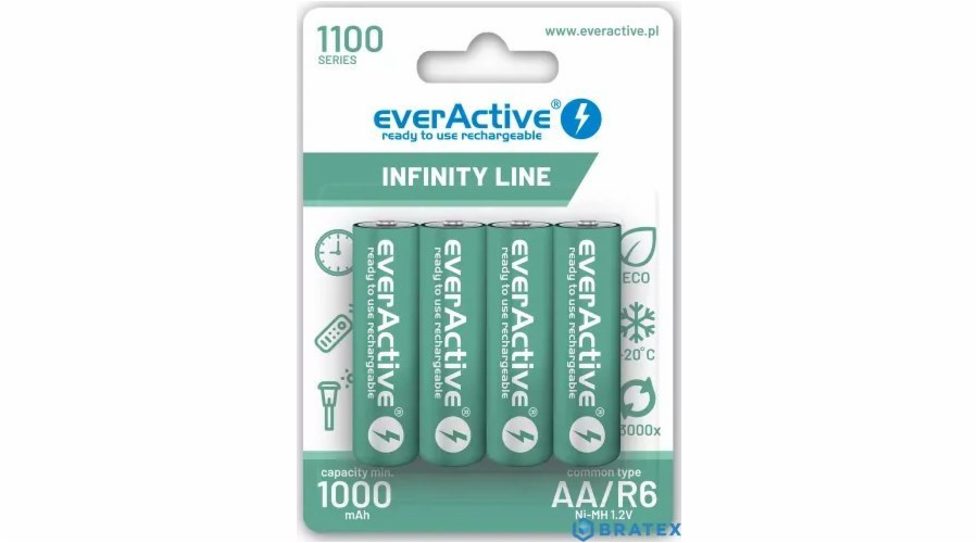 EverActive Nabíjecí baterie R6/AA 1100 mAH, blistr 4 ks. INFINITY LINE, technologie připravená k použití