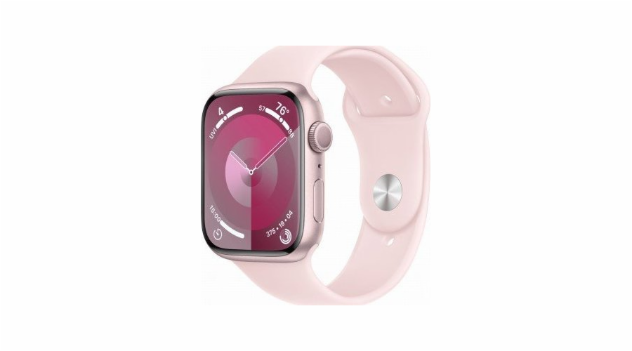 Chytré hodinky GPS Apple Watch Series 9, 45mm růžové hliníkové pouzdro se světle růžovým sportovním páskem - S/M