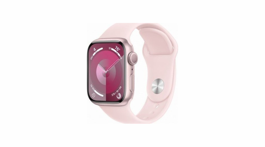 Chytré hodinky GPS Apple Watch Series 9, 41mm růžové hliníkové pouzdro se světle růžovým sportovním páskem - S/M