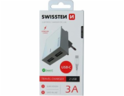 Nabíječka cestovní SWISSTEN 2x USB, IC, 3A, + USB-C kabel, bílá