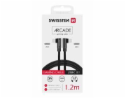 Swissten kabel Arcade USB-C/USB-C 1,2m, černá Swissten textilní datový kabel Arcade USB-C / USB-C 1,2 M /L konektory/ Černý