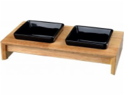 Trixie Zestaw misek , ceramiczno/drewniany, 2 × 0.2 l, 28 × 5 × 15 cm, miski: czarne