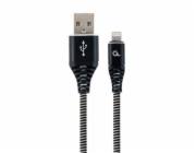 Gembird nabíjecí kabel Lightning 8-pin (M) na USB 2.0 (M), prémiový, opletený, 1 m, černý