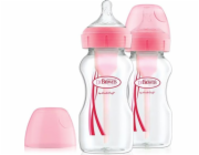 Dětská kojenecká láhev Dr Browns široké hrdlo Options+ 0m+ růžová 270ml 2 kusy (WB92601)