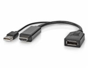 NEDIS adaptérový kabel DisplayPort - HDMI/ zástrčka DisplayPort - zásuvka HDMI/ USB napájení/ 20cm/ černý