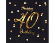 GoDan B&C Happy 40 Birthday ubrousky černé 20 ks