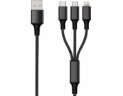 USB 2GO USB-A - USB-C + microUSB + Lightning kabel 3 m černý (797154)