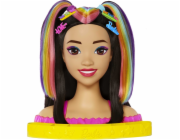 Stylingová hlava panenky Mattel Barbie Neon Rainbow Černé vlasy HMD81