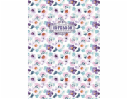 Svěží Dekorativní zápisník 64 stran, kostkované Květiny fialové