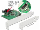 DeLOCK PCIe karta > 1x klíč USB 3.2 Gen 2 A 20 pin, karta...