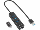 3portový hliníkový hub USB 3.2 Gen 1 + Ethernet, dokovací...