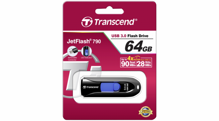 Transcend JetFlash 790 64GB USB 3.1 Gen 1, cerny TS64GJF790K