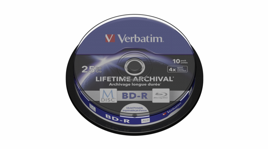 1x10 Verbatim M-Disc BD-R BluRay 25GB 4x Speed Cakebox printable