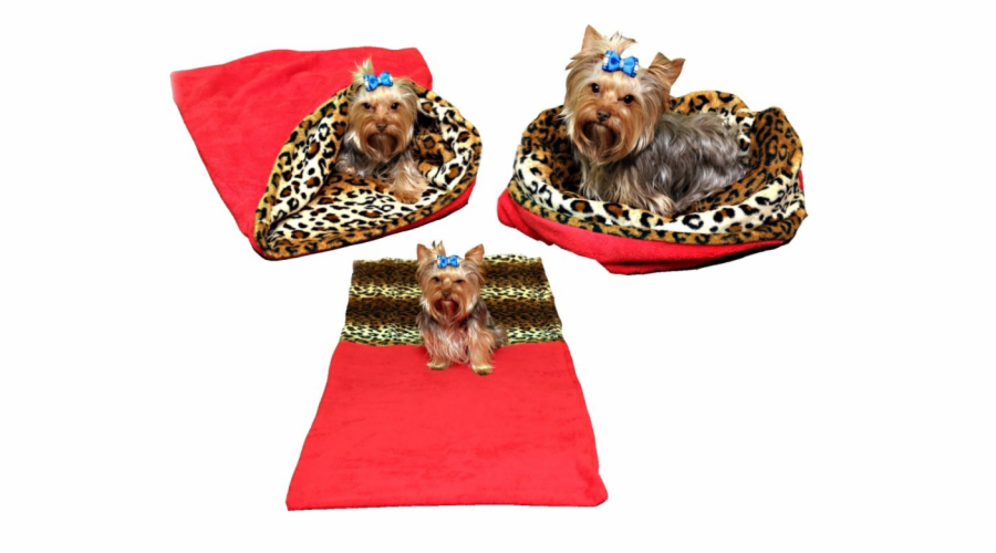 Marysa pelíšek 3v1 pro psy, červený/leopard, velikost XL