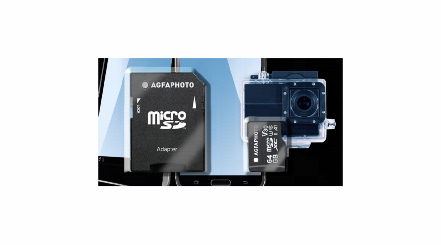 AgfaPhoto MicroSDXC UHS-I 64GB High Speed C 10 U3 V30 + adaptér