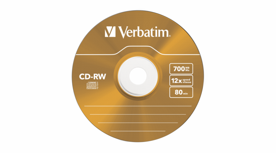 1x5 Verbatim CD-RW 80 / 700MB 10x Speed, Colour, Slim