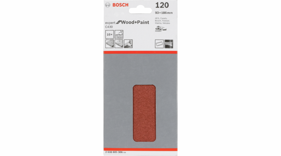 Bosch brusny list C 430 drevo + lak 93x186MM zrnitost 120 10 ks