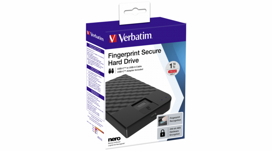 Verbatim Fingerprint Secure 1TB USB 3.1 Gen 1 USB-C 2,5
