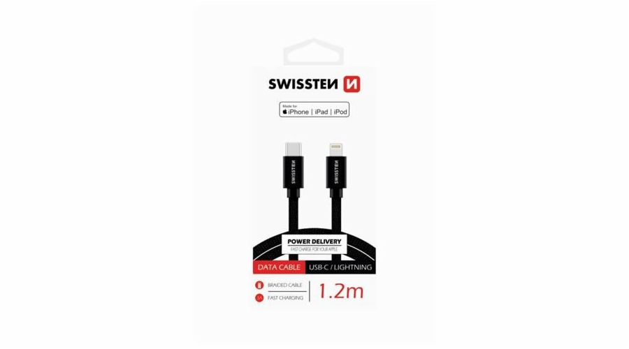 Swissten Datový Kabel Textile USB-C / Lightning Mfi 1,2 M Černý 100000474218