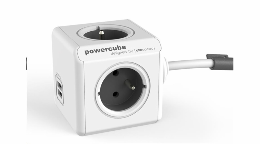 Zásuvka prodluž. PowerCube EXTENDED USB, Grey, 4 rozbočka, 2x USB, kabel 3m