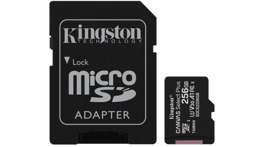 Kingston MicroSDXC karta 256GB Canvas Select Plus 100R A1 C10 Card + SD adaptér