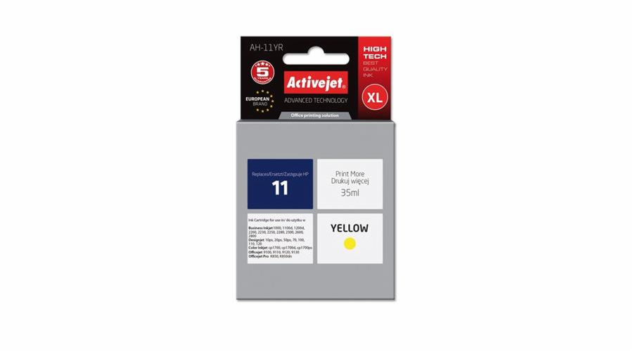 Activejet AH-11YR Ink Cartridge (replacement for HP 11 C4838A; Premium; 35 ml; yellow)