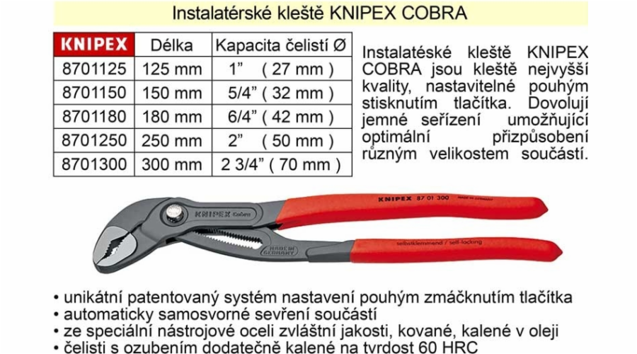 Knipex Siko kleště Cobra 180 mm