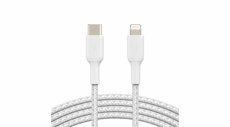 Belkin Lightning/USB-C kabel 1m opletený, mfi cert., bílý