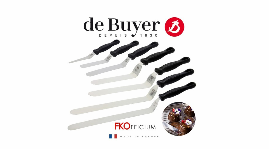 Stěrka de Buyer, 4231.20 FKOfficium, cukrářská, tvarovaná, 20 cm, nerezová ocel, ergonomicky tvarovaná rukojeť, tenká čepel