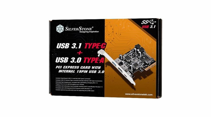 Karta SilverStone SST-ECU05 PCI Express se 4 porty USB 3.1 (TypC)