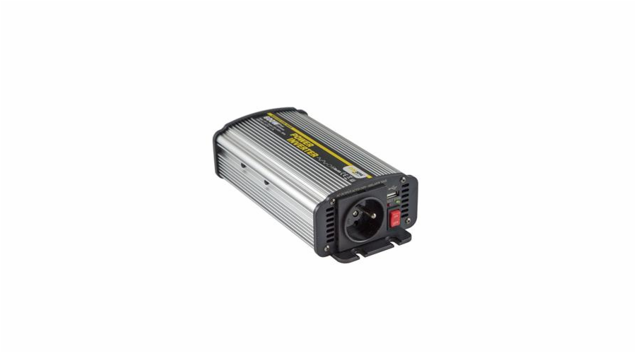 Napěťový měnič Carspa CAR600U-122 12V/230V+USB 600W, modifikovaná sinus (náhrada za CAR500-12)