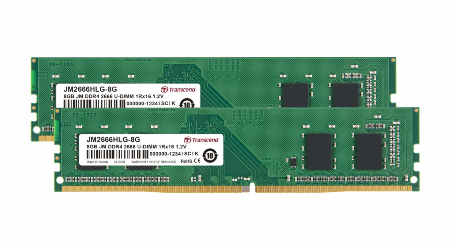 TRANSCEND DIMM DDR4 16GB (Kit of 2) 2666MHz 1Rx16 1Gx16 CL19 1.2V