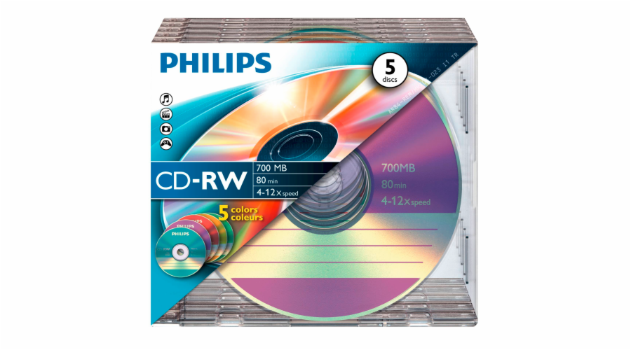 1x5 Philips CD-RW 80Min 700MB 4-12x SL Colour
