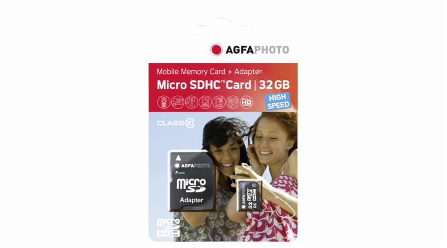 Paměťová karta AgfaPhoto Mobile High Speed 32GB MicroSDHC Class 10 + Adapter