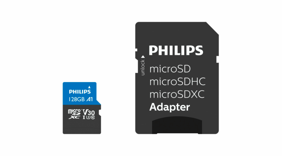 Philips MicroSDXC Card 128GB Class 10 UHS-I U3 vc. Adapter