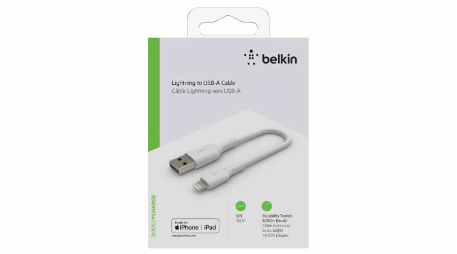 Belkin Lightning nab./sin. kabel 15cm, PVC, bily, mfi zert.