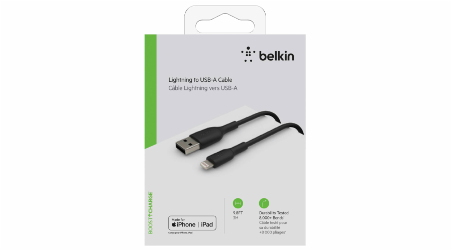 Belkin Lightning nab./sin. kabel 3m, PVC, cerny, mfi cert.