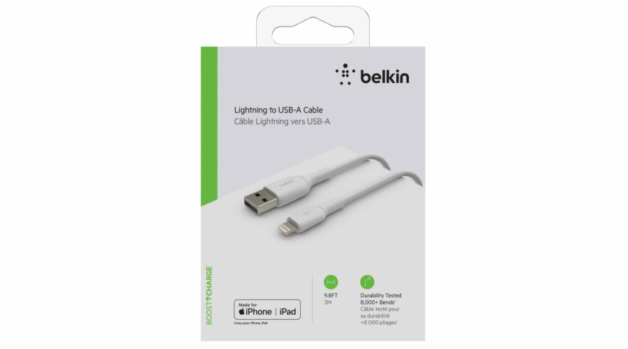 Belkin Lightning nab./sin. Kabel 3m, PVC, bily, mfi cer.