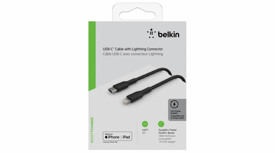 Belkin Lightning/USB-C kabel 2m opletený, mfi cert., cerný