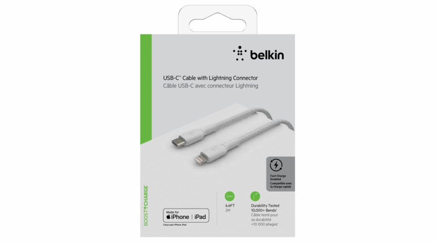 Belkin Lightning/USB-C kabel 2m opletený, mfi cert., bílý
