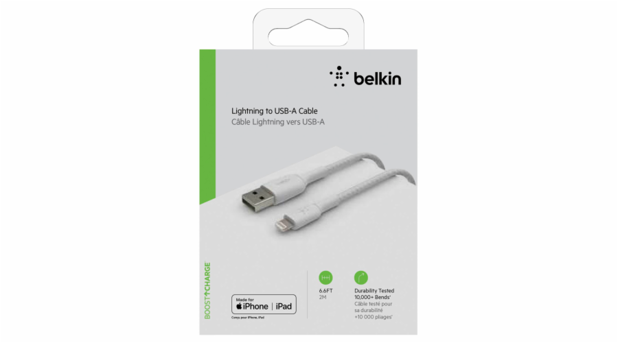 Belkin Lightning nab./synchron. kabel 2m,oplástený,mfi cert.bílý