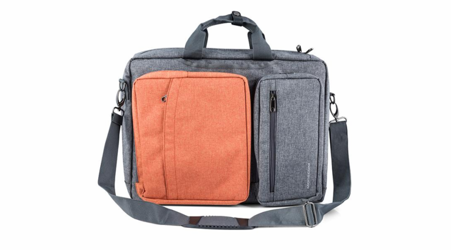 Modecom brašna RENO na notebooky do velikosti 15,6", kovové přezky, 5 kapes, funkce batohu, šedo/oranžová