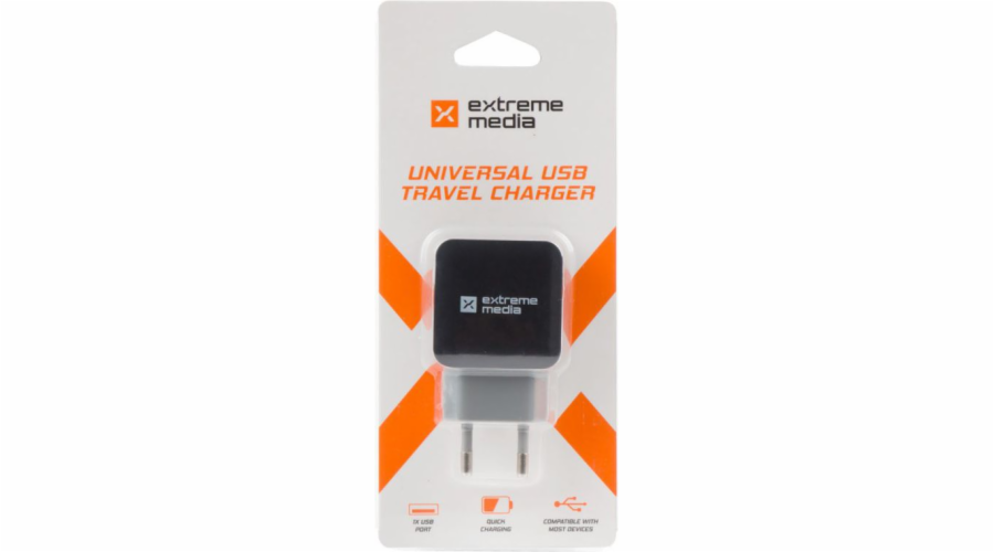 Natec Extreme Media Universal USB Charger 230V->USB 5V/1,2A, 1 port, black-grey NUC-0994